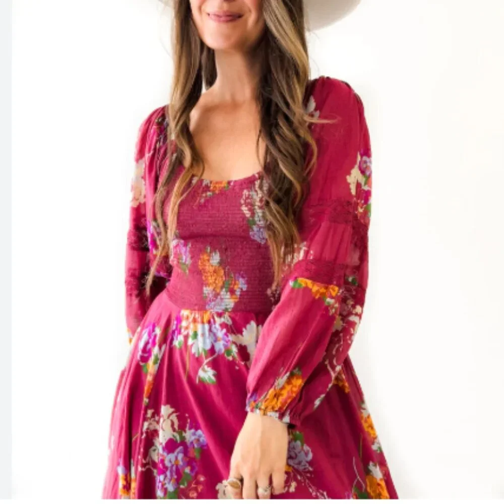 new FREE PEOPLE Morning Glory Maxi Dress / Red Combo  268